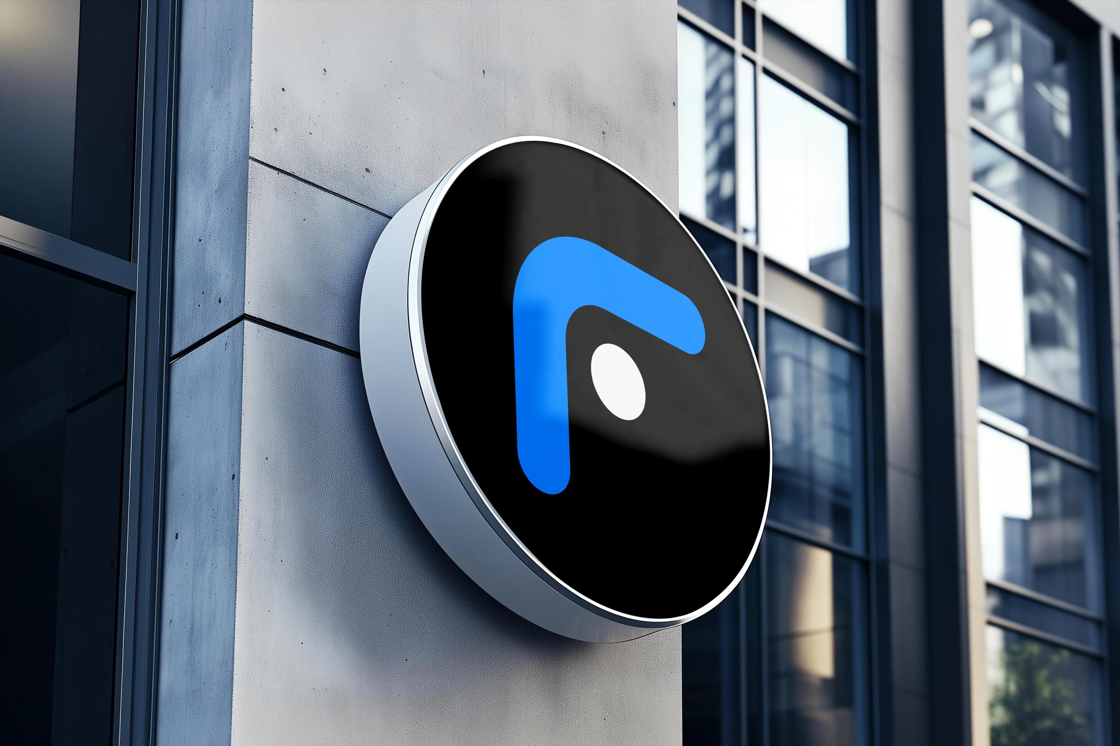 EnrumFlow logo skiltning monteret på moderne bygning