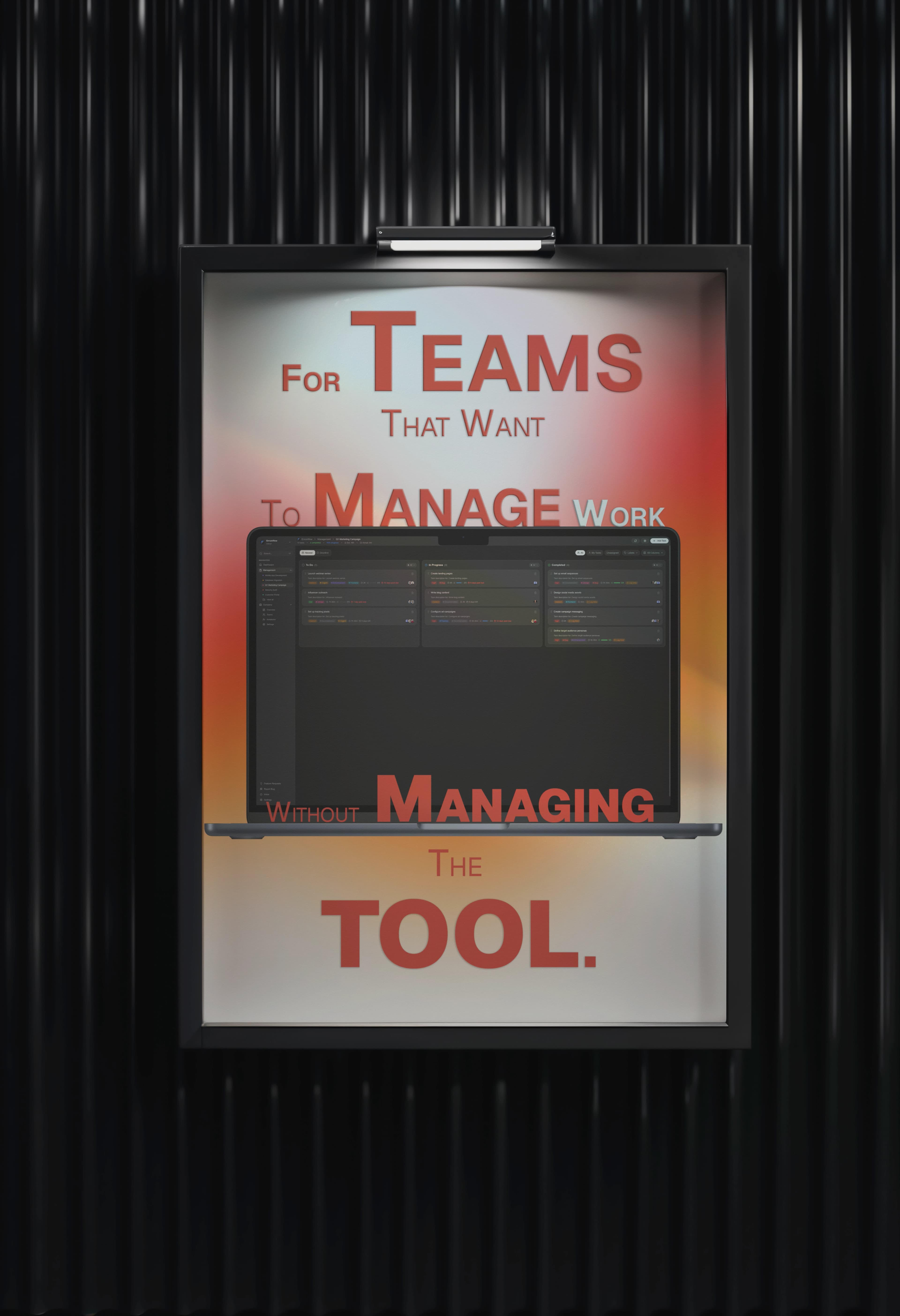 EnrumFlow galleri plakat med tagline For Teams That Want To Manage Work