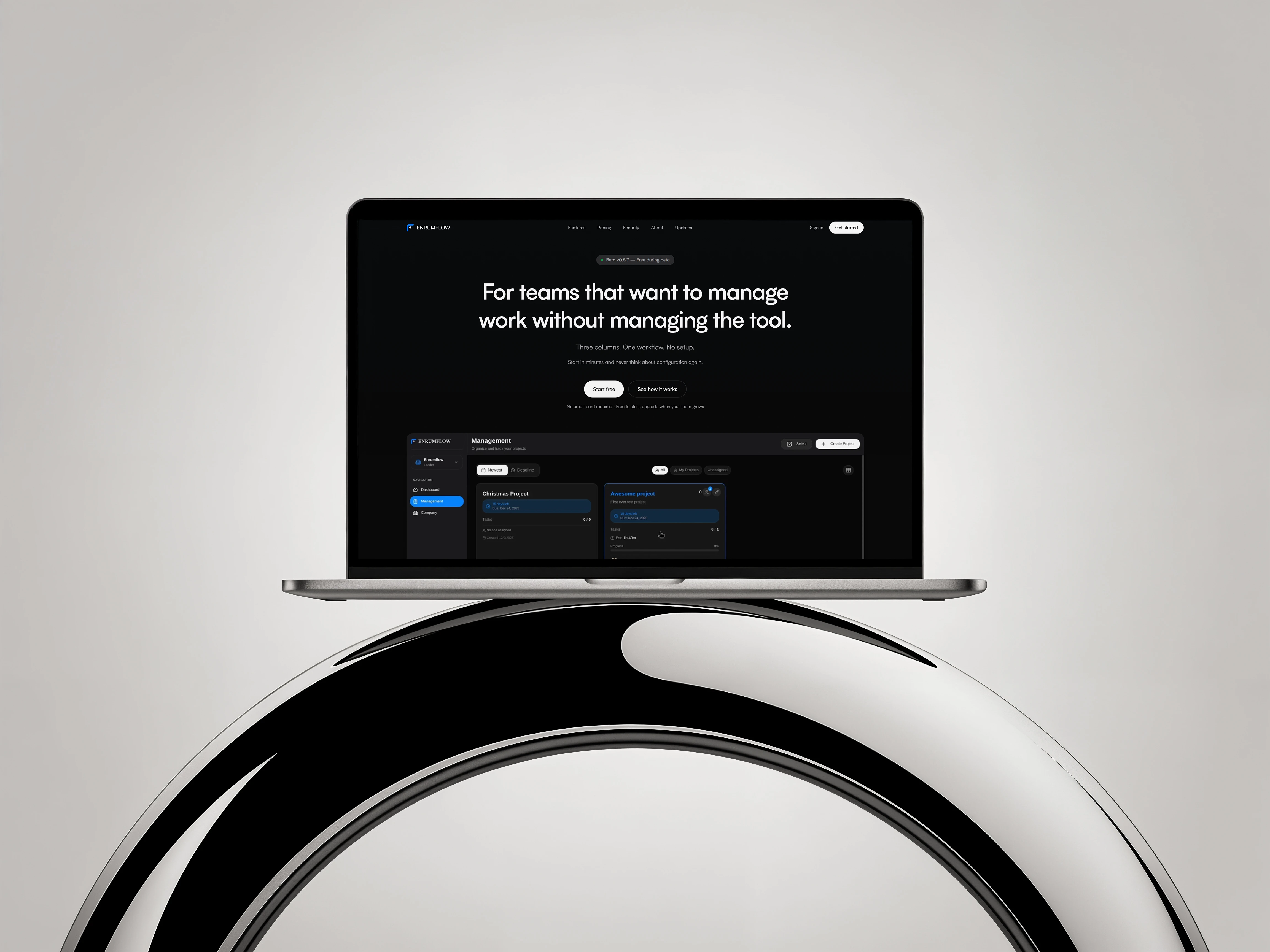 EnrumFlow marketing website displayed on MacBook mockup